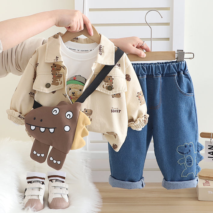 Toddler 3-Piece Sweatshirt, Pants & Bonus Bag Set β Khaki or Green (1-5 Years)